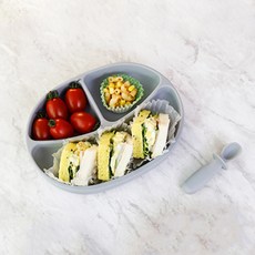 에디슨 스스로 흡착 식판 + 스푼 세트, 실버샌드