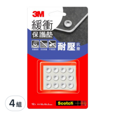 3M Scotch 緩衝保護墊, 吸震緩衝 防刮保護 不易脫落 耐壓抗磨 12入 尺寸10x10x3mm, 10mm, 4組