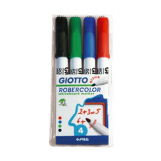 GIOTTO 兒童專用白板筆套裝, 4色, 無毒無味, 黑色 + 綠色 + 藍色 + 紅色, 4支