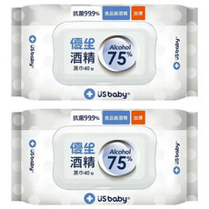 US baby 優生 75%酒精濕巾 40抽-超厚型, 40張, 2包