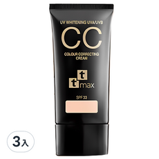 TTMAX 全效完美修飾CC霜SPF33, 3入組-打造自然裸妝感，均勻膚色，保濕潤澤, 15%修飾潤色, 3入
