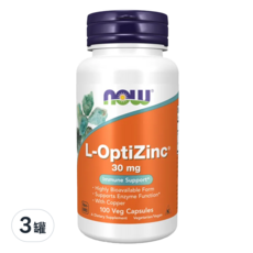 now 諾奧 L-OptiZinc 鋅+銅膠囊 30mg 100 粒, 100顆, 45g, 3罐