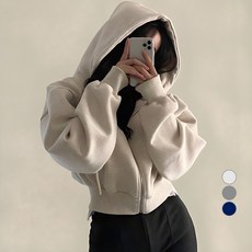 immong 女款Urame素色修身短版連帽拉鍊外套
