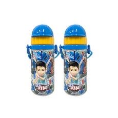 르번 헬로카봇 야구모자 빨대 물병 2p, 혼합색상, 350ml