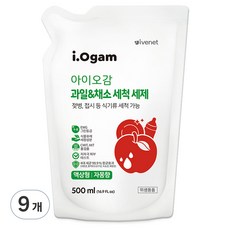 아이오감 과일&채소 세척 세제 액상형 리필, 500ml, 9개