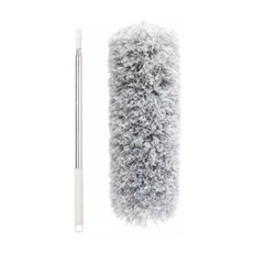小麥購物 雞毛撢子, 可拆卸除塵掸, 加長款伸縮桿, 净重89g/155g, 適用於清潔天花板, 白灰, 2個