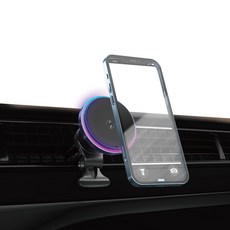 보새 차량용 마그네틱 송풍구형 고속 무선충전 LED 거치대 + 메탈링 2개, 블랙, WDC-016
