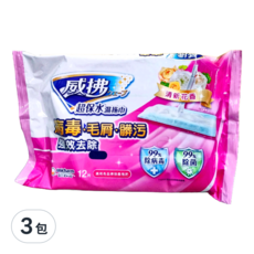 威拂 超保水濕拖巾 清新花香 99%除菌 12片裝, 3包, 218 x 280mm