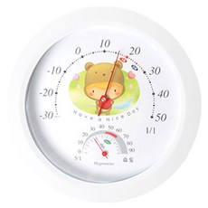 귀여운 캐릭터 곰돌이 온습도계 벽걸이형 A타입, 그린, 1개