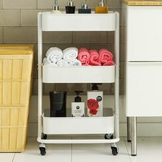 브이앤비리빙 철제 선반 트롤리 3단, 화이트
