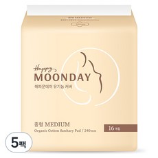 해피문데이 유기농 생리대 날개형, 중형, 16개입, 5개