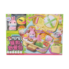 MIMI PETSHOP MIMI 寵物野餐包,粉紅小兔的家 Set, 聲響設置，增添互動感，內附可愛兔子，多種精巧料理玩具，模擬真實野餐, 1組