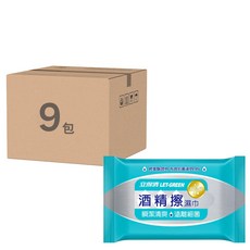 Let-Green 立得清 酒精擦濕巾, 檢驗證明抗菌率99.9%, 無MI與Paraben防腐劑, 食品級酒精製作, 10張, 9包