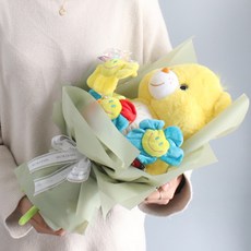 모리앤 케어베어 홀로그램 인형 꽃다발 + 조명 세트, 옐로우