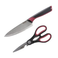 Tefal 特福 不鏽鋼系列刀具剪刀 K250S225 紅色 2件組, 刀 + 剪刀, 1組