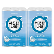 깨끗한나라 순수 시그니처 천연펄프 3겹 고급롤화장지, 27m, 30개입, 2개