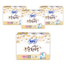 쏘피 내몸에 순한면 생리대 날개형, 중형, 18개입, 4개