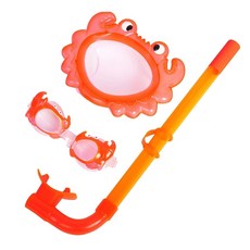 Bestway 幼兒戲水組, 戲水面鏡 呼吸管 蛙鏡組, 戲水鏡15cm + 呼吸管35cm + 戲水帽15 x 12cm, 橙色