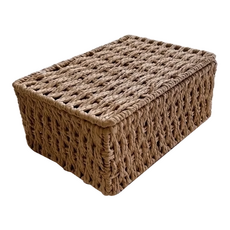 藤編風麻繩翻蓋收納籃, 紙編麻繩, 22x16x10.5cm, 22 x 16 x 10.5cm, 藤編風, 1個