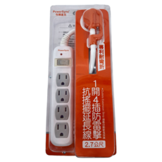 PowerSync群加 1開4插防雷擊抗搖擺延長線, 2.7m, TPS314AN9027, 1條