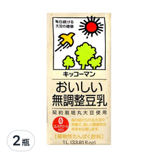KIKKOMAN 龜甲萬 無調整豆乳 1L, 契約栽培丸大豆使用, 植物性蛋白飲料, 零膽固醇, 2瓶