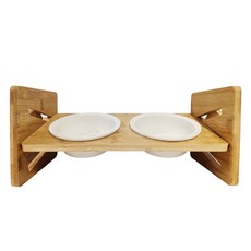 寵物夢工廠 木製可調雙碗 陶瓷碗 40 x 16 x 16cm, 款式隨機, 1組