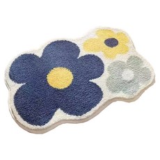 半島良品 仿羊絨吸水防滑地墊, 韓系雙花 藍色, 1個