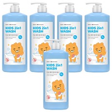 LG 生活健康 孩童用Kakao Friends聯名2合1洗髮沐浴乳 萊恩款, 1L, 5瓶
