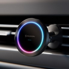 신지모루 LED 8색 앰비언트 맥세이프 차량용 고속 무선충전 거치대 M-서클, 블랙, M-Circle