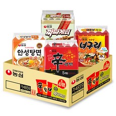농심 신라면 5개 120g + 안성탕면 5개 125g + 얼큰 너구리 5개 120g + 짜파게티 5개 140g, 20개