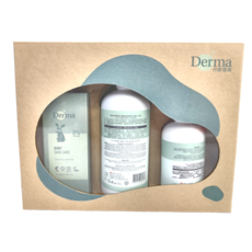 Derma 寶寶經典洗護三件禮 附提袋 水嫩洗髮沐浴露 500ml + 滋潤護膚霜 250ml + 舒敏萬用膏 100ml, 1組