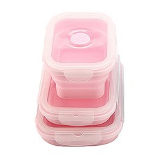 Mega 環保伸縮折疊便當盒 Set 3, 食品級矽膠+環保PP, 耐熱溫度-40°C到+230°C, 粉色, 1組