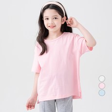 롤리트리 아동 루즈핏 솔리드 언발 옆트임 티셔츠 리트리 아동용 오버핏 솔리드 바인딩 트임 티셔츠