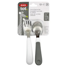 OXO tot 寶寶握叉匙組, 叉子 + 湯匙, 大象灰, 1組