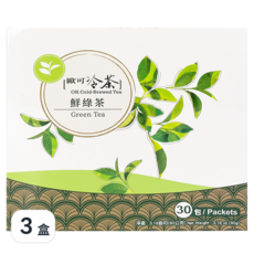 歐可茶葉 冷茶 鮮綠茶, 3g x 30包, 台灣在地新鮮茶菁, 黃金四小時快速殺菁, 3盒