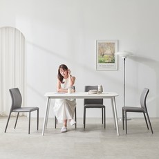 보니애가구 데미안 세라믹 1400 4인용 식탁 의자 4p 세트 방문설치 화이트 식탁 다크그레이 의자 
