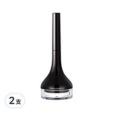 TONYMOLY 媚眼持久眼線膠, 瓶裝眼線膠筆, 一字型長筆刷, 強效持妝, 防水, 01 Black, 2支