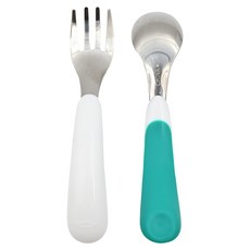 OXO tot 寶寶握叉匙組, 叉子 + 湯匙, 靚藍綠, 1組