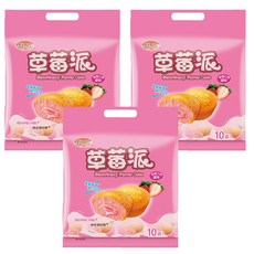 旺旺 野川草莓派, 10包入, 新鮮雞蛋, 綿密蛋糕, 早餐午茶方便, 190g, 3袋