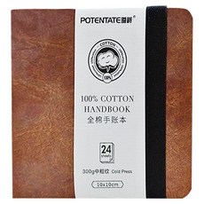POTENTATE 遵爵 中粗紋系列 全棉水彩手帳本 100%棉手帳本 10x10cm 24張 300g中粗紋, 咖色, 1本
