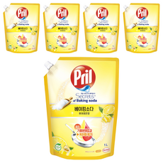 Pril 淨麗 小蘇打蔬果碗盤洗碗精補充包 檸檬香, 1L, 5包