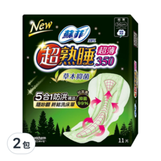 SOFY 蘇菲 超熟睡 草本抑菌超薄衛生棉, 35cm, 11片, 2包