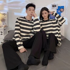 세컨핑크 커플용 더블단가라 무지팬츠 긴팔 잠옷 상하의 세트