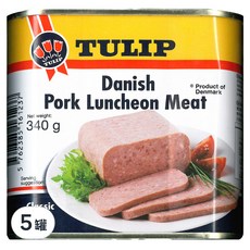 TULIP 豬肉餐肉, 丹麥第一品牌, 歐洲火腿肉罐第一品牌, 減鹽40%, 340g, 5罐