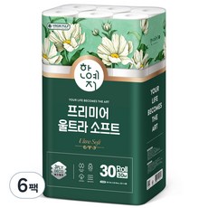 한예지 3겹 프리미어 울트라 소프트 천연펄프 화장지 30m, 30롤, 6팩