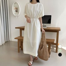 afinar 女款腰部抽繩沙沙長連身裙, 奶油