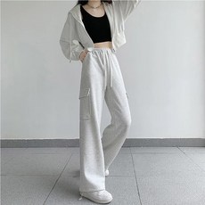 HL030 抽繩口袋工裝休閒長褲，淺灰色, 淺灰