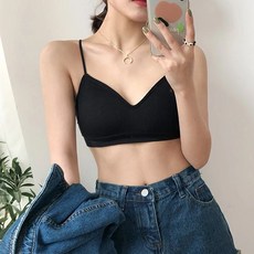 爆好搭細肩甜美螺紋V領小可愛 Set 3件, 黑色棉+聚酯纖維, 胸寬28cm 長30cm, 黑