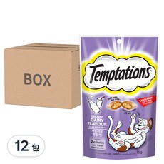 Temptations 喵愛餡 貓點心, 酥脆外殼包裹香濃軟餡, 符合美國 AAFCO 標準, 多種口味變化, 香濃牛奶口味, 75g, 12包