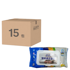 廚房清潔濕紙巾加大加厚80抽，輕鬆擦拭油污，溫和配方, 80張, 15包